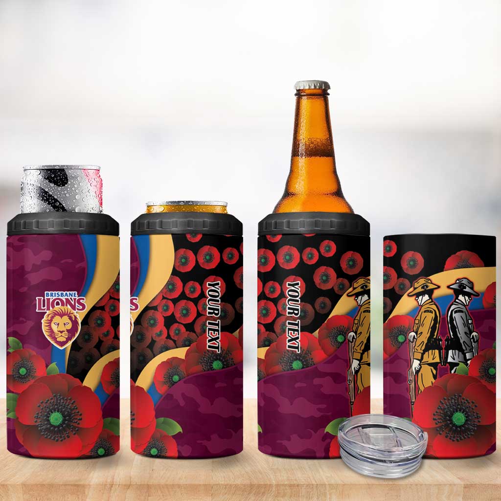 Brisbane Lions ANZAC Personalised 4 in 1 Can Cooler Tumbler Lest We Forget Poppy Camo