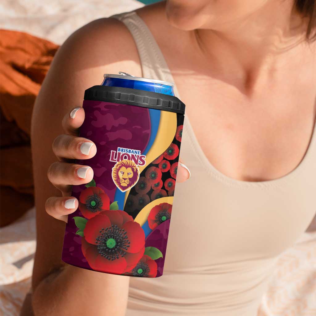 Brisbane Lions ANZAC Personalised 4 in 1 Can Cooler Tumbler Lest We Forget Poppy Camo