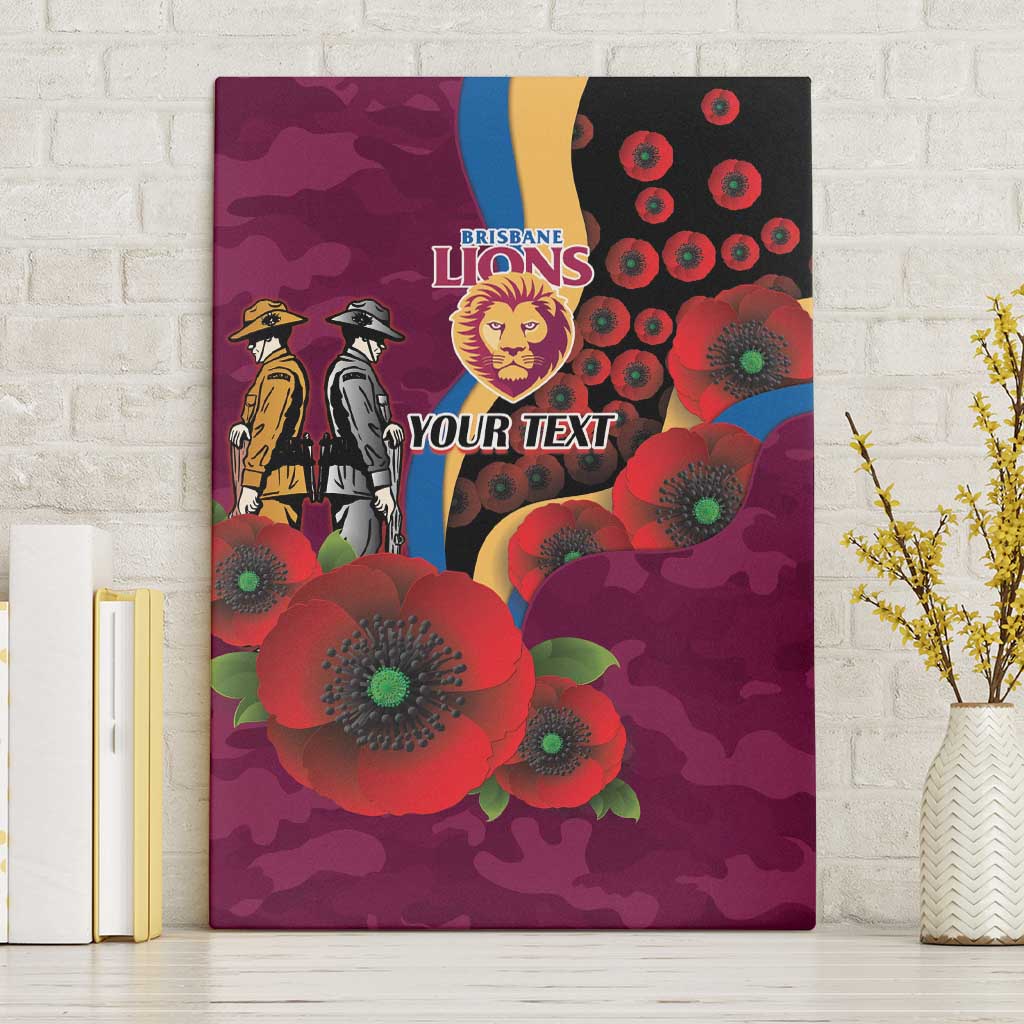 Brisbane Lions ANZAC Personalised Canvas Wall Art Lest We Forget Poppy Camo