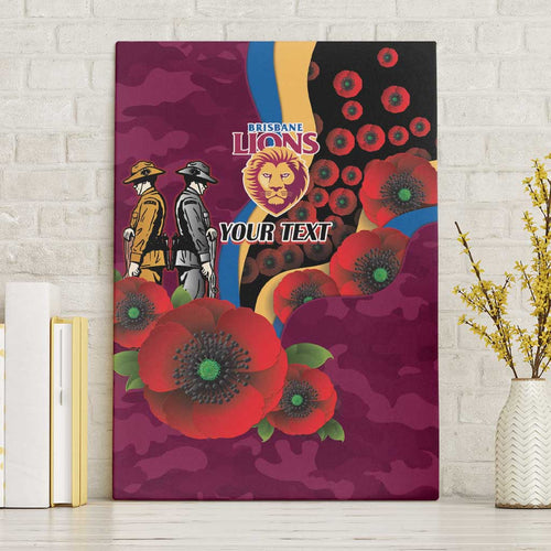 Brisbane Lions ANZAC Personalised Canvas Wall Art Lest We Forget Poppy Camo