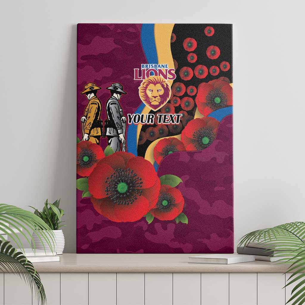 Brisbane Lions ANZAC Personalised Canvas Wall Art Lest We Forget Poppy Camo