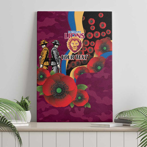 Brisbane Lions ANZAC Personalised Canvas Wall Art Lest We Forget Poppy Camo