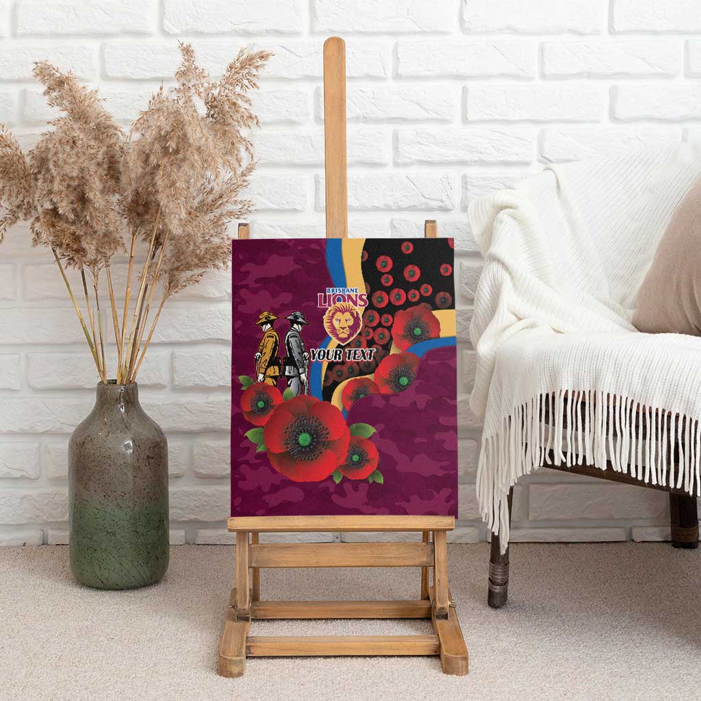 Brisbane Lions ANZAC Personalised Canvas Wall Art Lest We Forget Poppy Camo