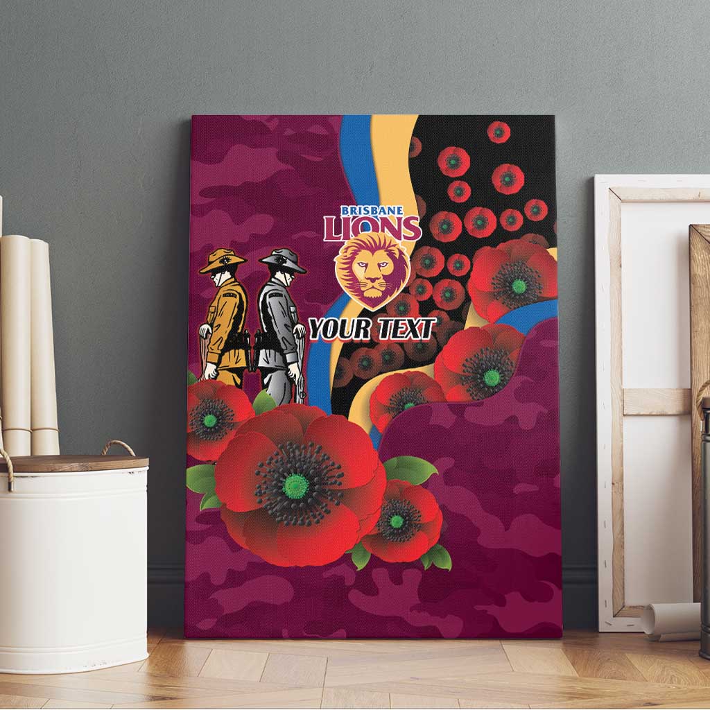 Brisbane Lions ANZAC Personalised Canvas Wall Art Lest We Forget Poppy Camo
