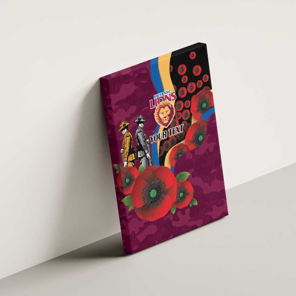Brisbane Lions ANZAC Personalised Canvas Wall Art Lest We Forget Poppy Camo