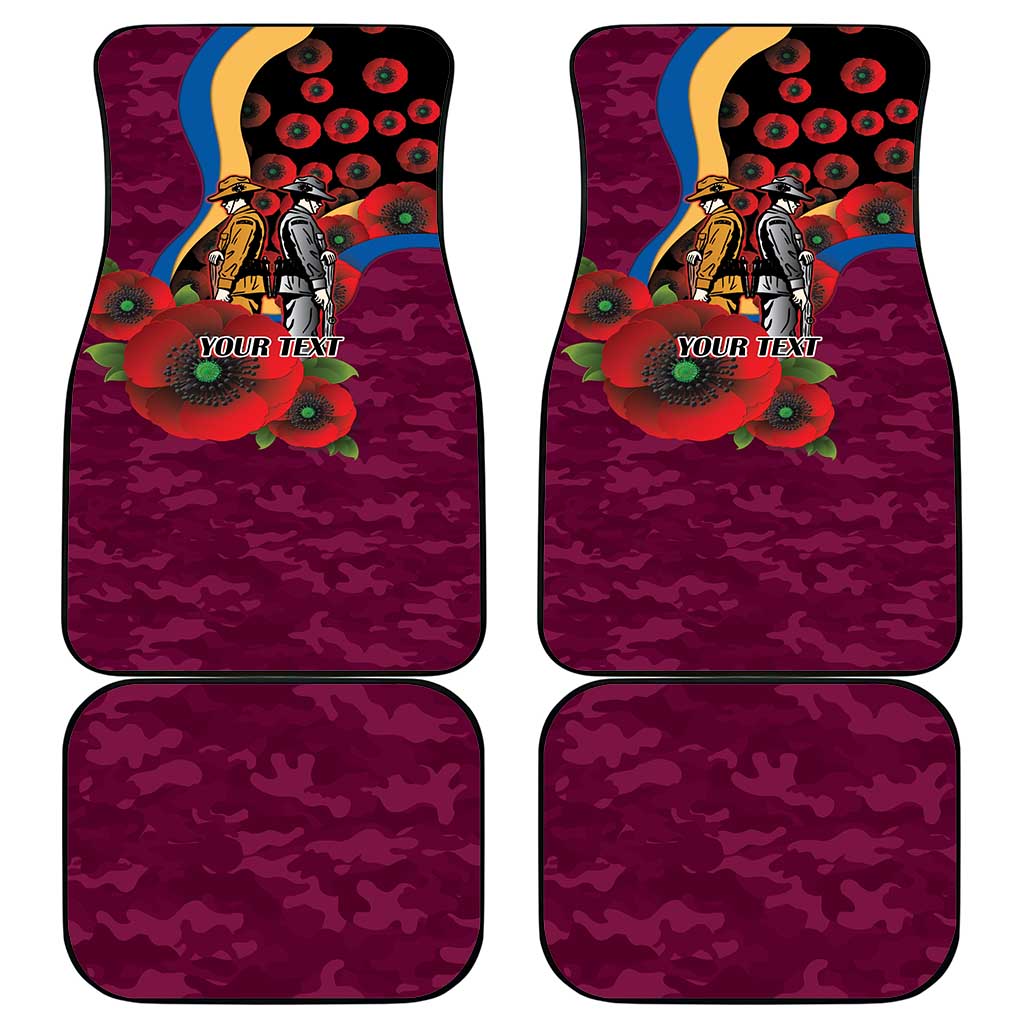 Brisbane Lions ANZAC Personalised Car Mats Lest We Forget Poppy Camo