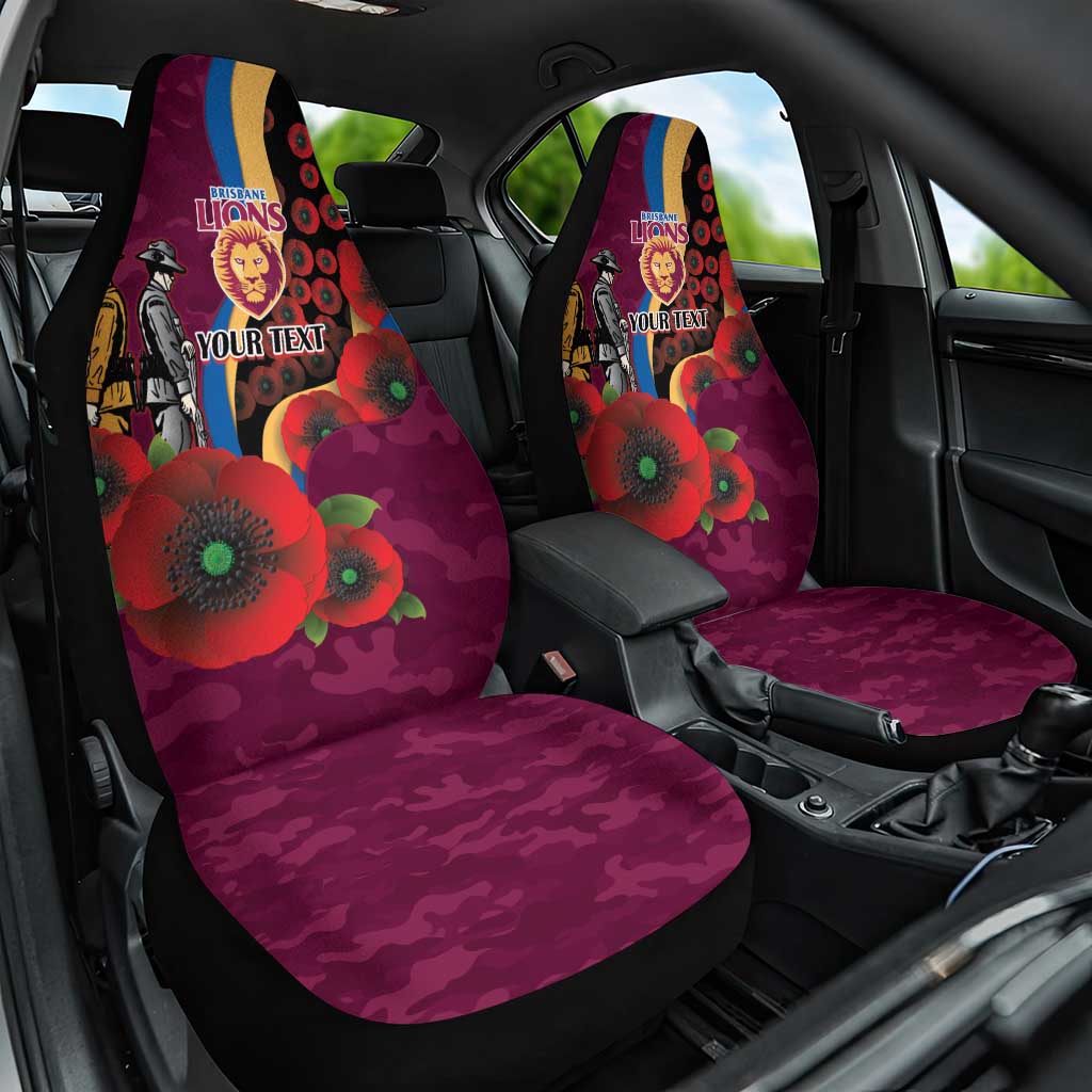 Brisbane Lions ANZAC Personalised Car Seat Cover Lest We Forget Poppy Camo