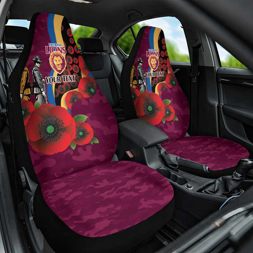 Brisbane Lions ANZAC Personalised Car Seat Cover Lest We Forget Poppy Camo