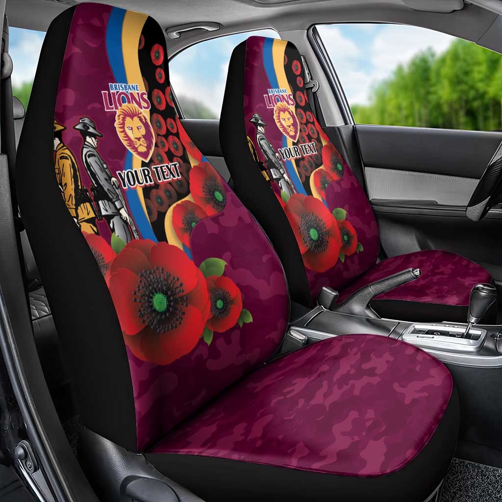 Brisbane Lions ANZAC Personalised Car Seat Cover Lest We Forget Poppy Camo