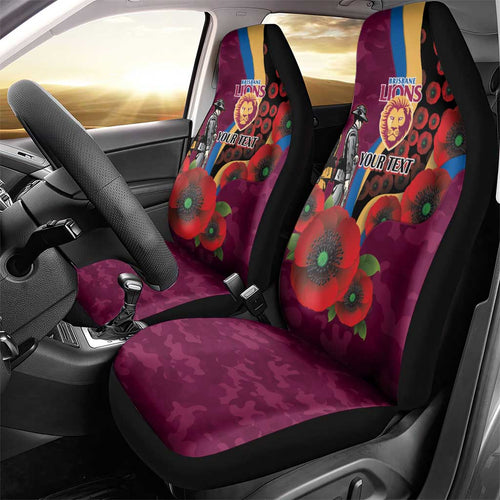 Brisbane Lions ANZAC Personalised Car Seat Cover Lest We Forget Poppy Camo