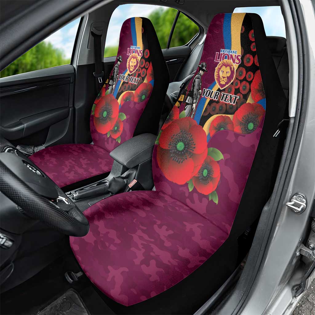 Brisbane Lions ANZAC Personalised Car Seat Cover Lest We Forget Poppy Camo