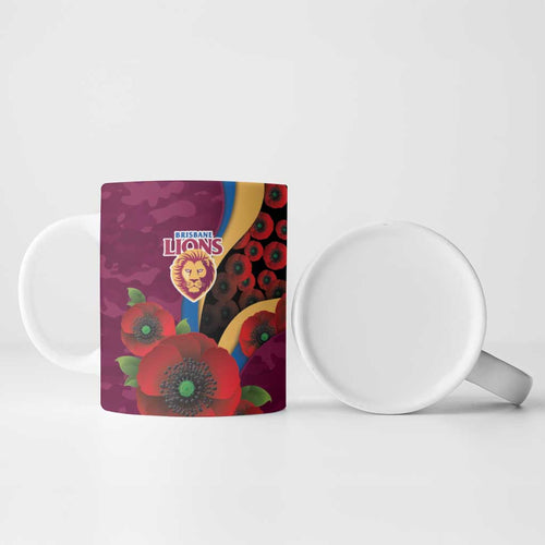 Brisbane Lions ANZAC Personalised Ceramic Mug Lest We Forget Poppy Camo