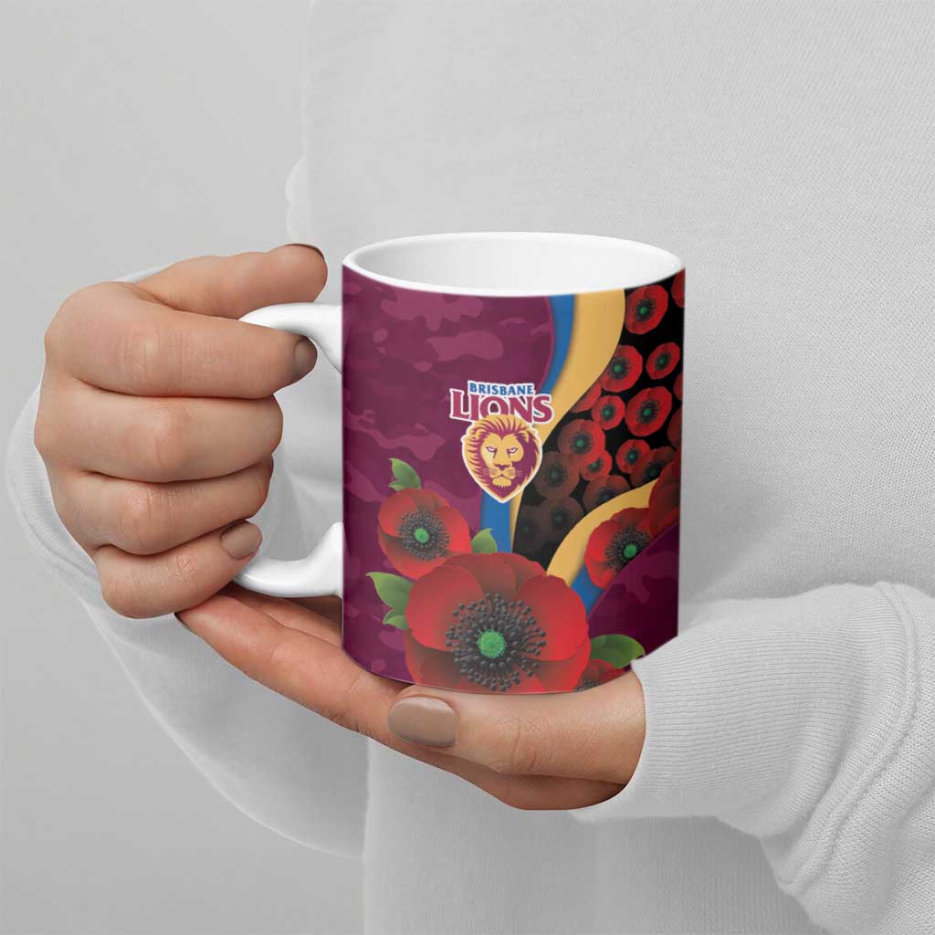 Brisbane Lions ANZAC Personalised Ceramic Mug Lest We Forget Poppy Camo