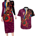 Brisbane Lions ANZAC Personalised Couples Matching Long Sleeve Bodycon Dress and Hawaiian Shirt Lest We Forget Poppy Camo