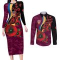 Brisbane Lions ANZAC Personalised Couples Matching Long Sleeve Bodycon Dress and Long Sleeve Button Shirt Lest We Forget Poppy Camo