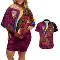 Brisbane Lions ANZAC Personalised Couples Matching Off Shoulder Short Dress and Hawaiian Shirt Lest We Forget Poppy Camo