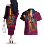 Brisbane Lions ANZAC Personalised Couples Matching Off The Shoulder Long Sleeve Dress and Hawaiian Shirt Lest We Forget Poppy Camo