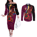 Brisbane Lions ANZAC Personalised Couples Matching Off The Shoulder Long Sleeve Dress and Long Sleeve Button Shirt Lest We Forget Poppy Camo