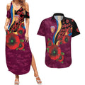 Brisbane Lions ANZAC Personalised Couples Matching Summer Maxi Dress and Hawaiian Shirt Lest We Forget Poppy Camo