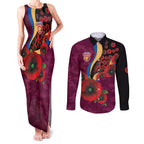 Brisbane Lions ANZAC Personalised Couples Matching Tank Maxi Dress and Long Sleeve Button Shirt Lest We Forget Poppy Camo