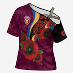 Brisbane Lions ANZAC Personalised Cross Shoulder Shirt Lest We Forget Poppy Camo