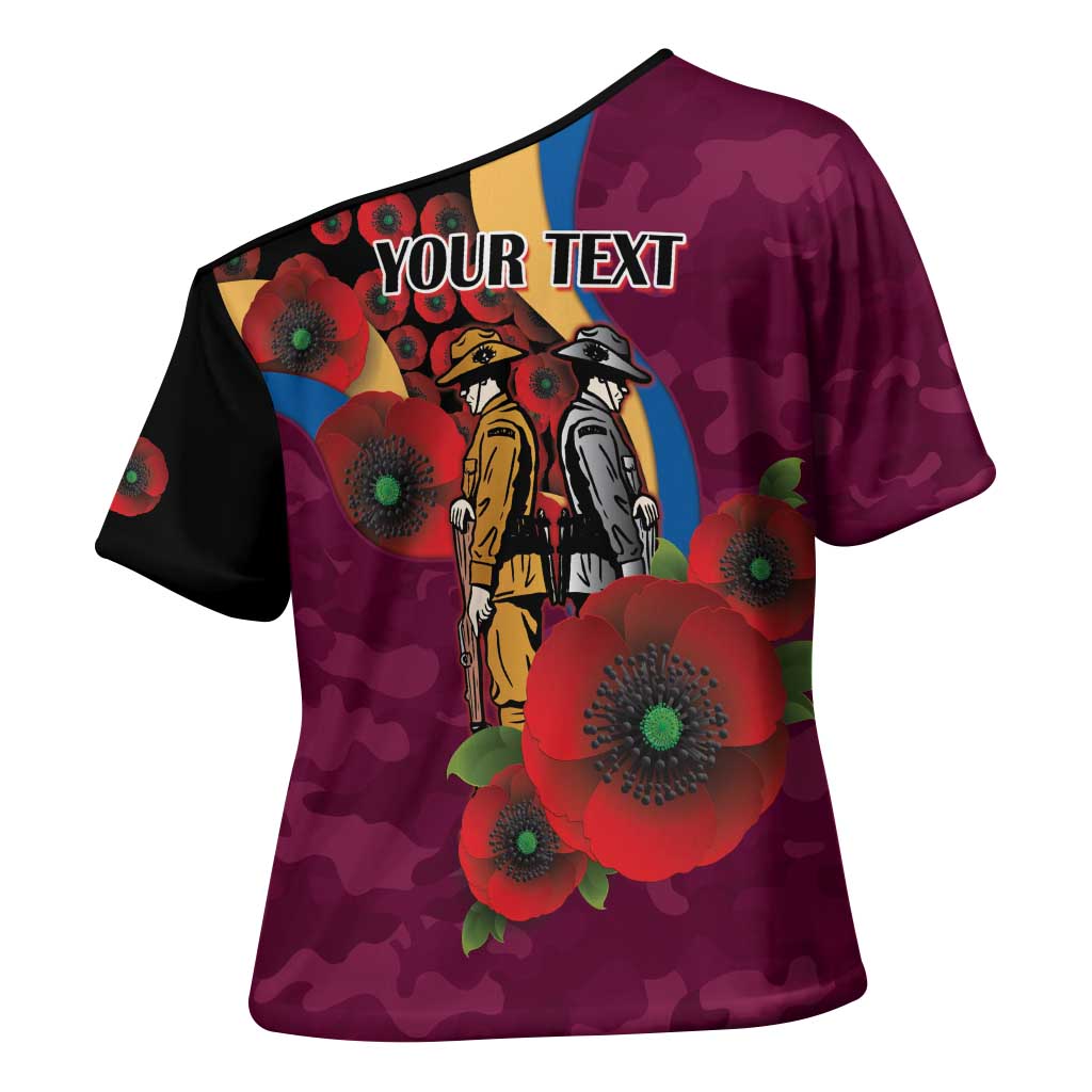 Brisbane Lions ANZAC Personalised Cross Shoulder Shirt Lest We Forget Poppy Camo