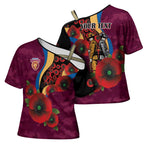 Brisbane Lions ANZAC Personalised Cross Shoulder Shirt Lest We Forget Poppy Camo