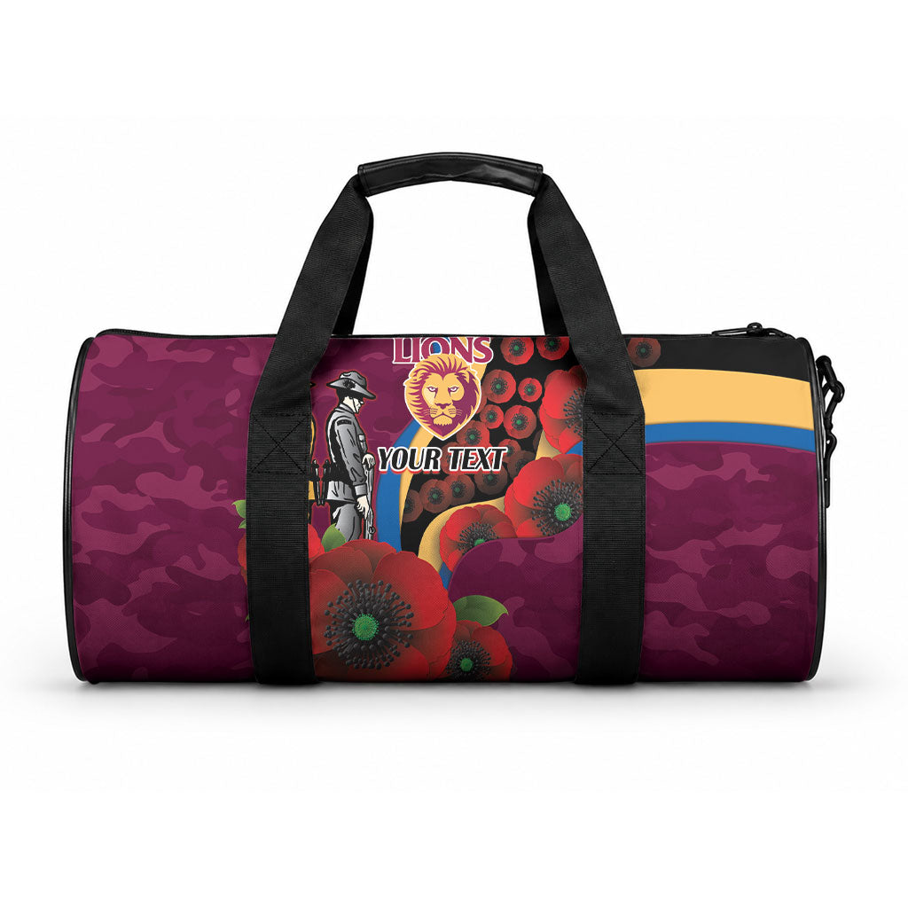 Brisbane Lions ANZAC Personalised Duffle Bag Lest We Forget Poppy Camo