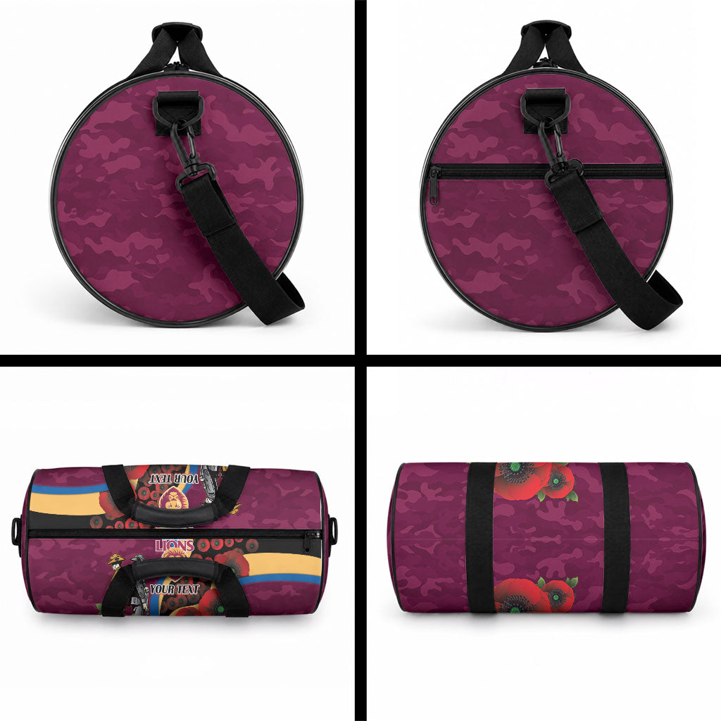 Brisbane Lions ANZAC Personalised Duffle Bag Lest We Forget Poppy Camo