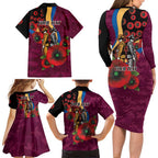 Brisbane Lions ANZAC Personalised Family Matching Long Sleeve Bodycon Dress and Hawaiian Shirt Lest We Forget Poppy Camo