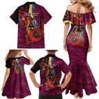 Brisbane Lions ANZAC Personalised Family Matching Mermaid Dress and Hawaiian Shirt Lest We Forget Poppy Camo