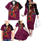 Brisbane Lions ANZAC Personalised Family Matching Off The Shoulder Long Sleeve Dress and Hawaiian Shirt Lest We Forget Poppy Camo
