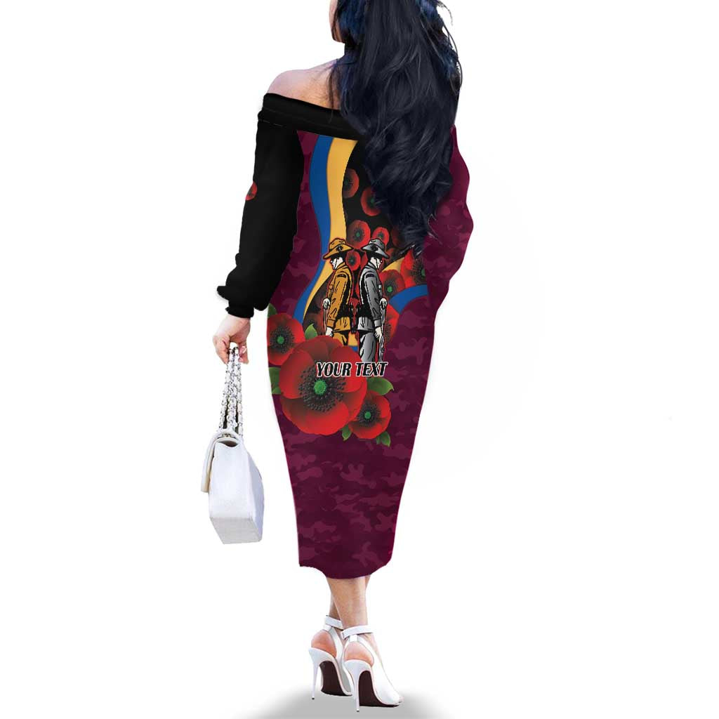 Brisbane Lions ANZAC Personalised Family Matching Off The Shoulder Long Sleeve Dress and Hawaiian Shirt Lest We Forget Poppy Camo