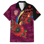 Brisbane Lions ANZAC Personalised Family Matching Off Shoulder Maxi Dress and Hawaiian Shirt Lest We Forget Poppy Camo