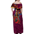 Brisbane Lions ANZAC Personalised Family Matching Off Shoulder Maxi Dress and Hawaiian Shirt Lest We Forget Poppy Camo