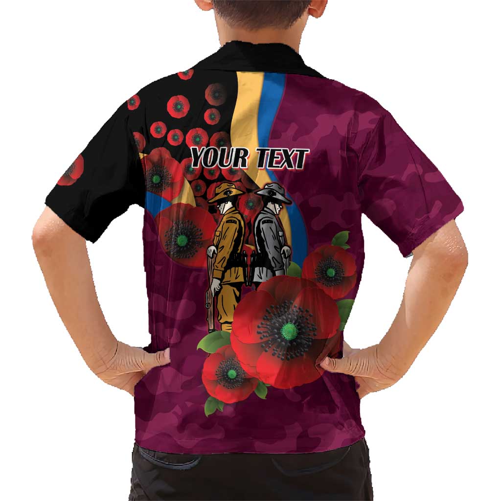 Brisbane Lions ANZAC Personalised Family Matching Off Shoulder Short Dress and Hawaiian Shirt Lest We Forget Poppy Camo