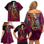 Brisbane Lions ANZAC Personalised Family Matching Off Shoulder Short Dress and Hawaiian Shirt Lest We Forget Poppy Camo