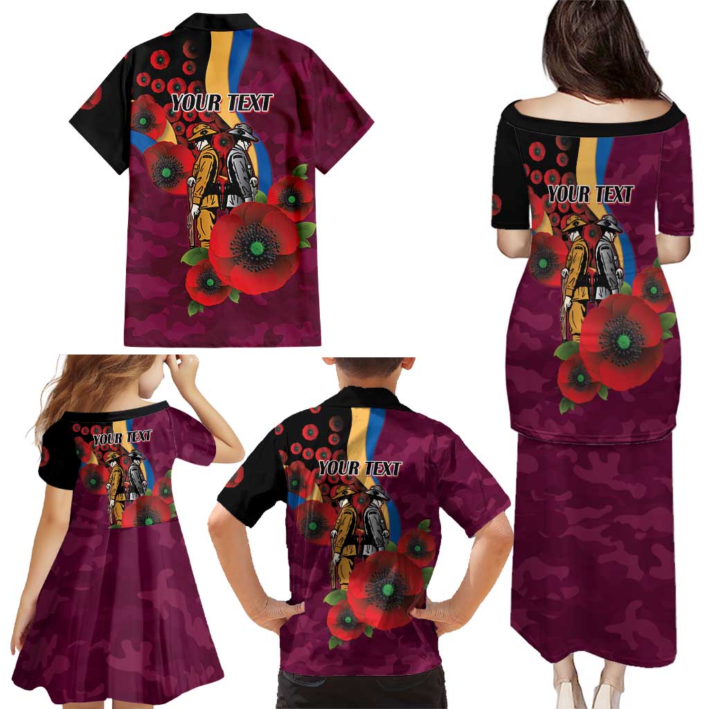 Brisbane Lions ANZAC Personalised Family Matching Puletasi and Hawaiian Shirt Lest We Forget Poppy Camo