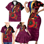 Brisbane Lions ANZAC Personalised Family Matching Short Sleeve Bodycon Dress and Hawaiian Shirt Lest We Forget Poppy Camo