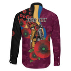 Brisbane Lions ANZAC Personalised Family Matching Short Sleeve Bodycon Dress and Hawaiian Shirt Lest We Forget Poppy Camo