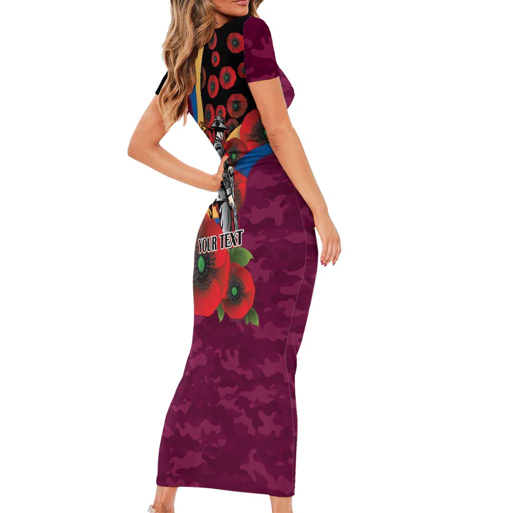 Brisbane Lions ANZAC Personalised Family Matching Short Sleeve Bodycon Dress and Hawaiian Shirt Lest We Forget Poppy Camo