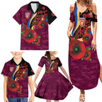 Brisbane Lions ANZAC Personalised Family Matching Summer Maxi Dress and Hawaiian Shirt Lest We Forget Poppy Camo