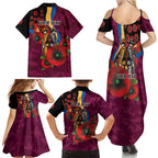 Brisbane Lions ANZAC Personalised Family Matching Summer Maxi Dress and Hawaiian Shirt Lest We Forget Poppy Camo