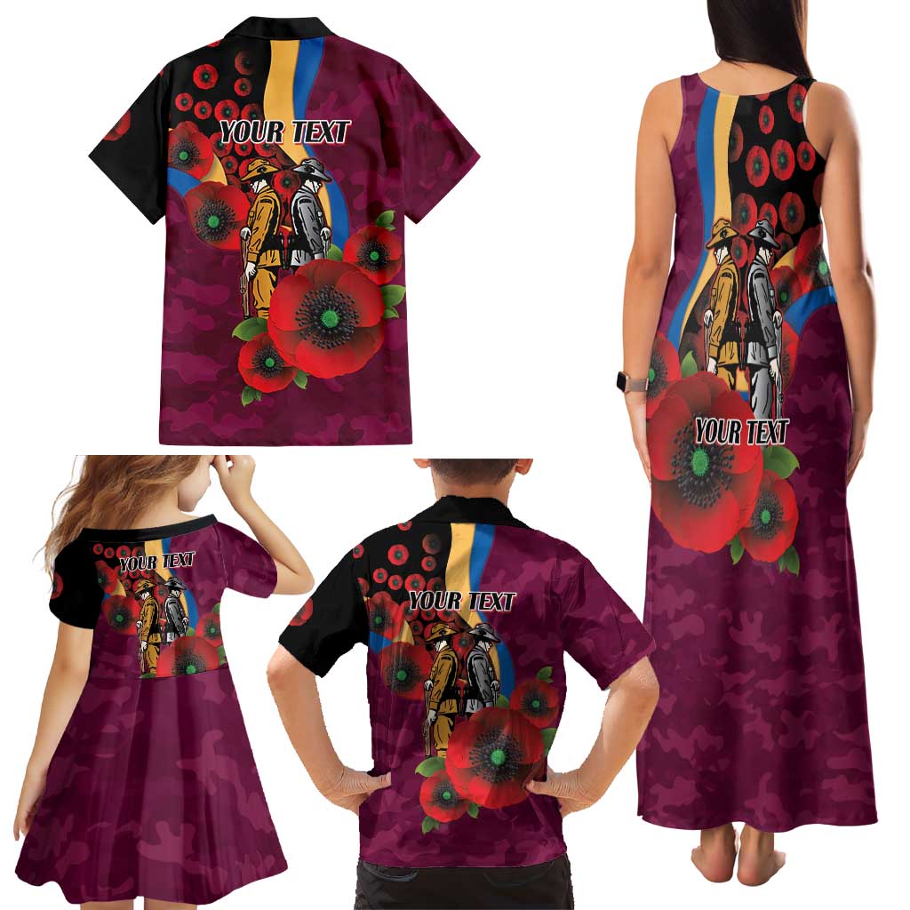 Brisbane Lions ANZAC Personalised Family Matching Tank Maxi Dress and Hawaiian Shirt Lest We Forget Poppy Camo