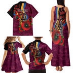 Brisbane Lions ANZAC Personalised Family Matching Tank Maxi Dress and Hawaiian Shirt Lest We Forget Poppy Camo