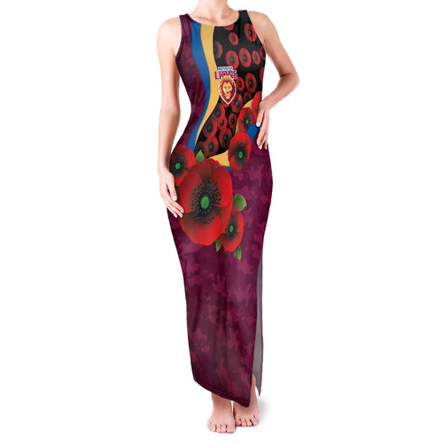 Brisbane Lions ANZAC Personalised Family Matching Tank Maxi Dress and Hawaiian Shirt Lest We Forget Poppy Camo