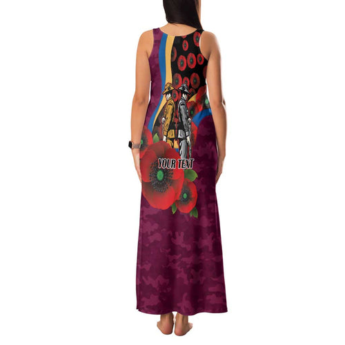 Brisbane Lions ANZAC Personalised Family Matching Tank Maxi Dress and Hawaiian Shirt Lest We Forget Poppy Camo