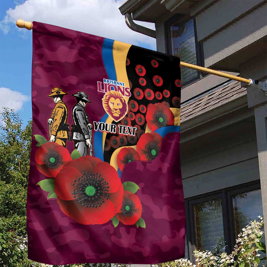 Brisbane Lions ANZAC Personalised Garden Flag Lest We Forget Poppy Camo
