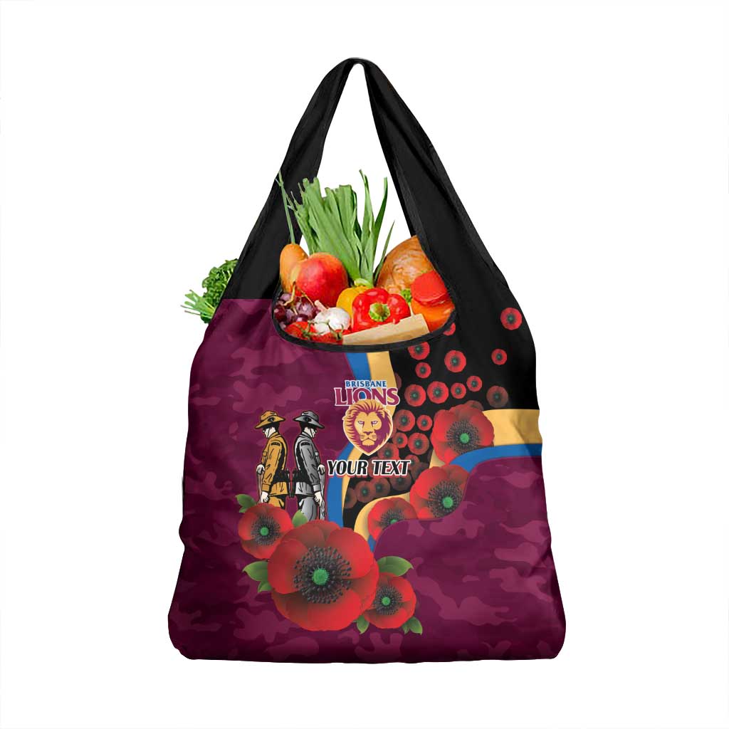 Brisbane Lions ANZAC Personalised Grocery Bag Lest We Forget Poppy Camo