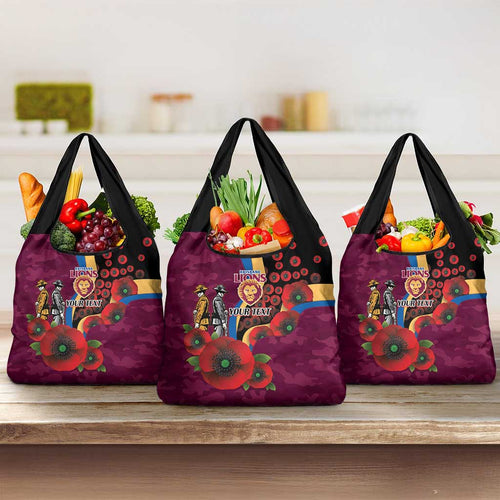 Brisbane Lions ANZAC Personalised Grocery Bag Lest We Forget Poppy Camo